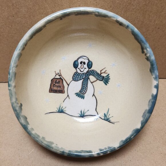 Yesteryears Bowl Snowman Small Stoneware Vintage Hand Thrown Made In USA 4.5" - Picture 1 of 6